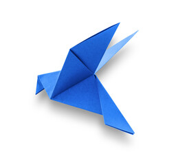 Wall Mural - Blue paper dove origami isolated on a white background