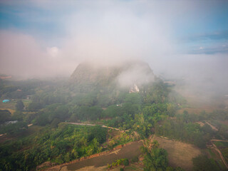 Wall Mural - Aerial view of drone flying above Kok River, Chiang Rai Province, Thailand