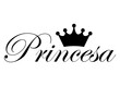 Logo aislado con letras palabra Princesa en texto manuscrito en español con silueta de corona