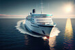 Big white passenger cruise liner ship sailing a calm sea (Generative AI)