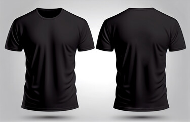 Blank black shirt mock up template, front and back view, isolated on white, plain t-shirt mockup. Tee sweater sweatshirt design presentation for print. Generative Ai.