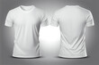 T-shirt mockup. White blank t-shirt front and back views. Female and male clothes wearing clear attractive apparel tshirt models template. Generative Ai.