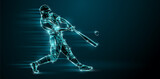 Fototapeta  - Abstract silhouette of a baseball player on black background. Baseball player batter hits the ball.