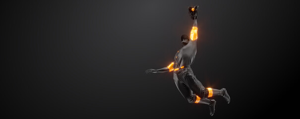 Abstract silhouette of a baseball player on black background. Baseball player batter hits the ball.