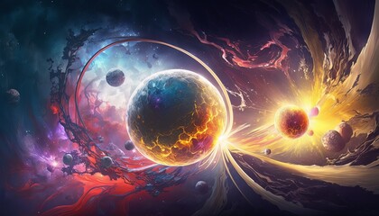 Wall Mural - Planet big bang fantasy background. Generative AI technology.