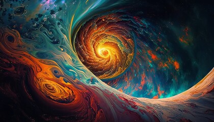 Wall Mural - Fantasy galaxy cosmic world portal background. Generative AI technology.