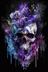 Wall Mural - Iris Skull Watercolor - Generative AI