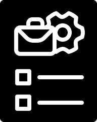 Sticker - Job description black glyph icon. List of requirements and duties. Work position details. Hiring. Human resources. Silhouette symbol on white space. Solid pictogram. Vector isolated illustration