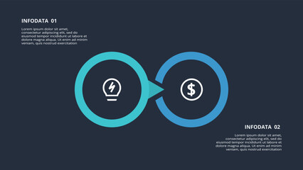 Circle dark infographic with 2 elements template for web on a black background, business, presentation. Vector