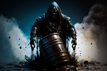 Wall Mural - concept of grim reaper emerging from oil barrel