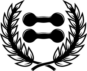 Canvas Print - Emblem template with crossed dumbbells and wreath. Design element for logo, sign, emblem. Vector illustration