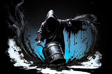 Wall Mural - concept of grim reaper emerging from oil barrel
