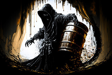 Wall Mural - concept of grim reaper emerging from oil barrel