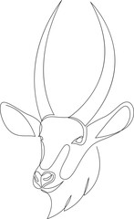 Wall Mural - Water goat head in continuous line art drawing style. Waterbuck minimalist black linear sketch isolated on white background. Vector illustration.