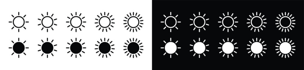 Wall Mural - Sun icon set. Sun shines or sun ray icon. Sun icons vector with line and flat style for apps and websites, symbol illustration