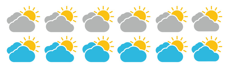 Daylight icon. Sunny and cloudy weather icon. Sun behind the cloud. Sun shines or sun ray icon. Sun and cloud icons vector with line and flat style for apps and websites, symbol illustration