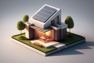 Wall Mural - Solar panels on idilic 3D house. Natural resource of energy. Generative AI