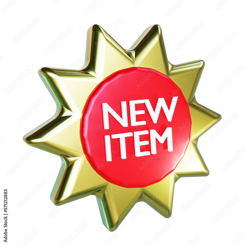 New Items Label Design New Item Label isolated on transparent background 3d Illustration Stock ...
