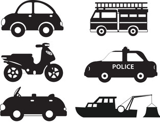 Wall Mural - Various types of car or vehicles isolated vector Silhouette.