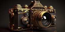 Vintage Photo Camera Gold Details, Ai Generated