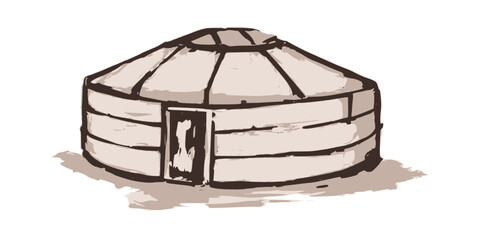 Wall Mural - Yurt - nomad's dwelling, life in Central Asia, sketch on a white background