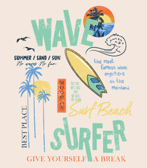 Wall Mural - surf slogan. south side. sun beach, sunset slogan