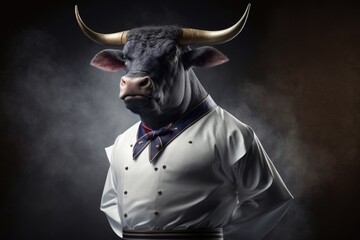 A Bull of the Kitchen A Dapper Portrait Bull Dressed in a Chef Suit for Your Restaurant Generative AI