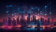 © GustavsMD - smart city at night, application development concept, smart city, Internet of things, smart life, information technology, metaverse connection technology. Generative AI