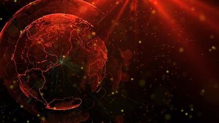 Wall Mural - Digital planet of Earth. Rotating globe with shining continents. 3D animation with digital Earth and particles. Abstract global business concept.
