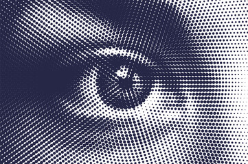 Vector human eye illustration made by halftone patter.