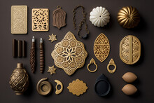 Knolling Ied Mubarak Gold And Brown Ornaments For Theme, Desktop, Greeting Card, Background, Backdrop, Invitation, Gift Card