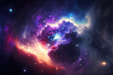 Purple and blue nebula with stars. Fantasy galaxy generative AI background
