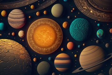 Wall Mural - solar system planets pattern background texture, detailed art