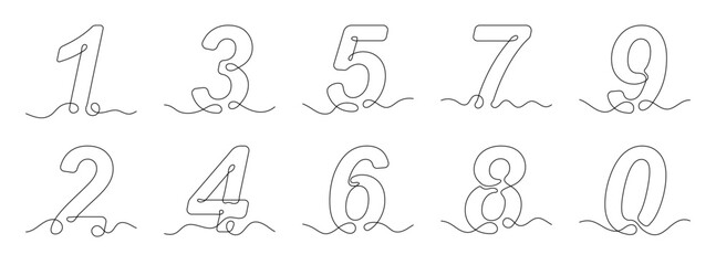 numbers in continuous line drawing style. line art of numbers. vector illustration. set of abstract 