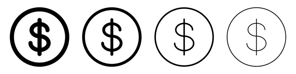 Poster - Dollar symbol icons. Set of dollar coin icons. Cash sign. Vector illustration.