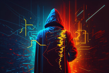 Portrait of an anonymous dangerous hacker in cyber security concept made with Generative AI