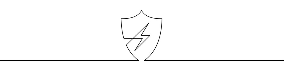 Wall Mural - continuous linear drawing of shield with lightning. safety concept. abstract background drawn with o