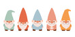 Set of cute garden gnomes. Isolated on a white background. Flat cartoon vector illustration EPS10.