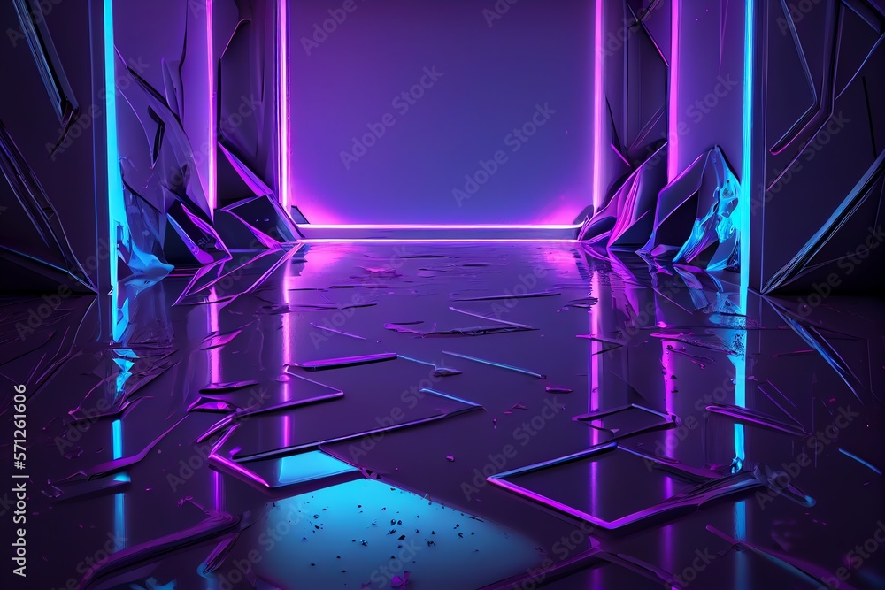 Ilustración de Stock 3d render, abstract violet blue neon background ...