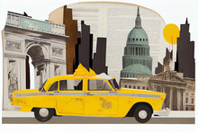 New York City Art Collage, Manhattan Art Collage, Trendy Poster, AI Generative, NY Taxi, Empire State Building Poster, Big Apple Wall Art, Modern Poster, Art Collage, Vintage Style Art Poster, US Wall