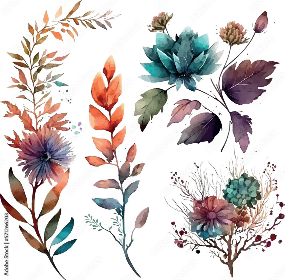 Vector Watercolor floral bouquet illustration set - blush pink blue ...