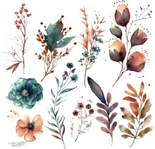 Vector Watercolor Floral Bouquet Illustration Set - Blush Pink Blue Yellow Flower Green Leaf Leaves Branches Bouquets Collection. Wedding Stationary, Greetings, Wallpapers, Fashion