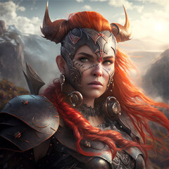 Canvas Print - Female red head dwarf fantasy character