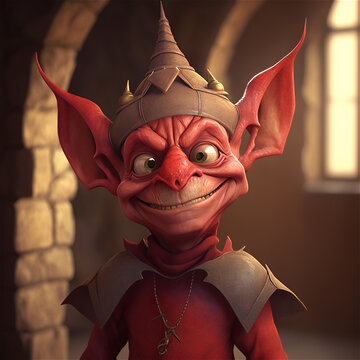 Happy goblin in the castle