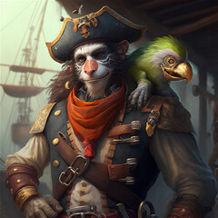 Wall Mural - Pirate fantasy character on a boat