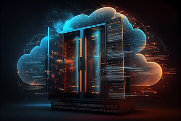 big data center technology warehouse with servers information digitalization starts. saas, cloud com