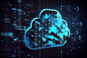 Wall Mural - data storage technology concept with cloud symbol against a futuristic, blue digital grid background