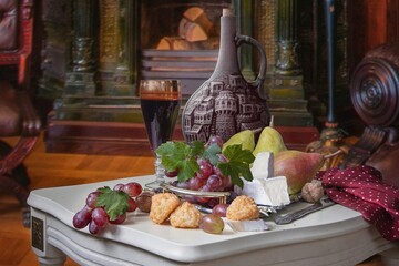 Wall Mural - Still life with fruits and cheese