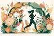 Couple of womans silhouettes runing on sport clothes. Generative AI