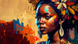 Abstract painting concept. Colorful art portrait of a tribal ethnic woman. African culture. Generative AI.